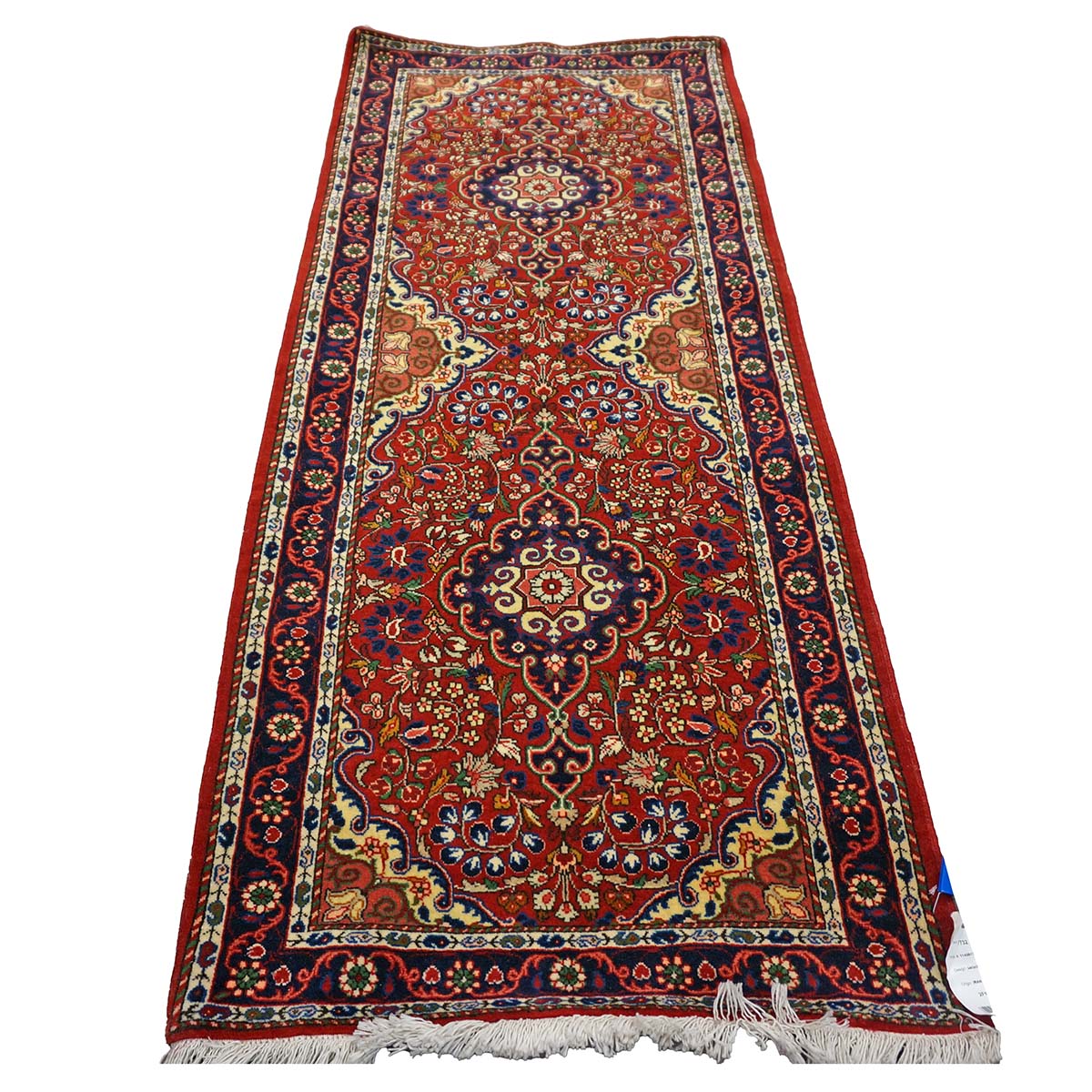 Persian Sarouk Wool 2x6 Red, Blue & Ivory Handmade Runner Rug #1143512