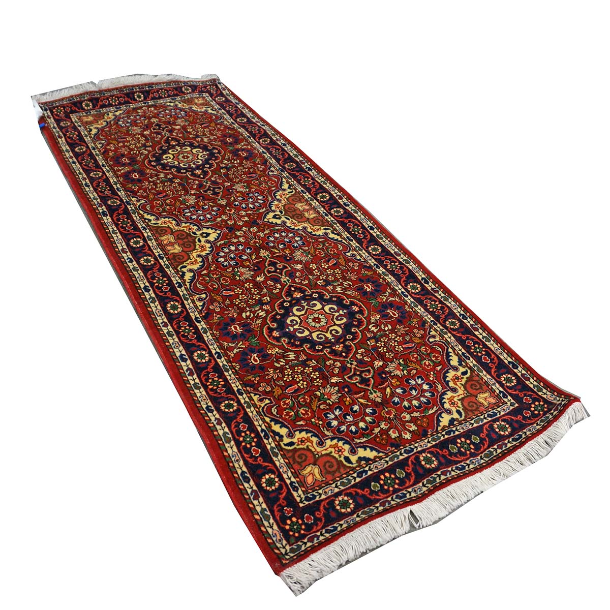 Persian Sarouk Wool 2x6 Red, Blue & Ivory Handmade Runner Rug #1143512