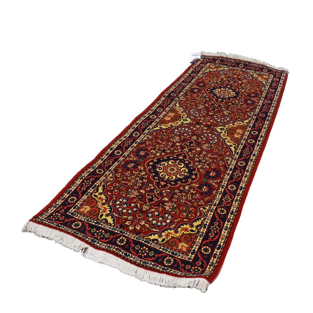 Persian Sarouk Wool 2x6 Red, Blue & Ivory Handmade Runner Rug #1143512