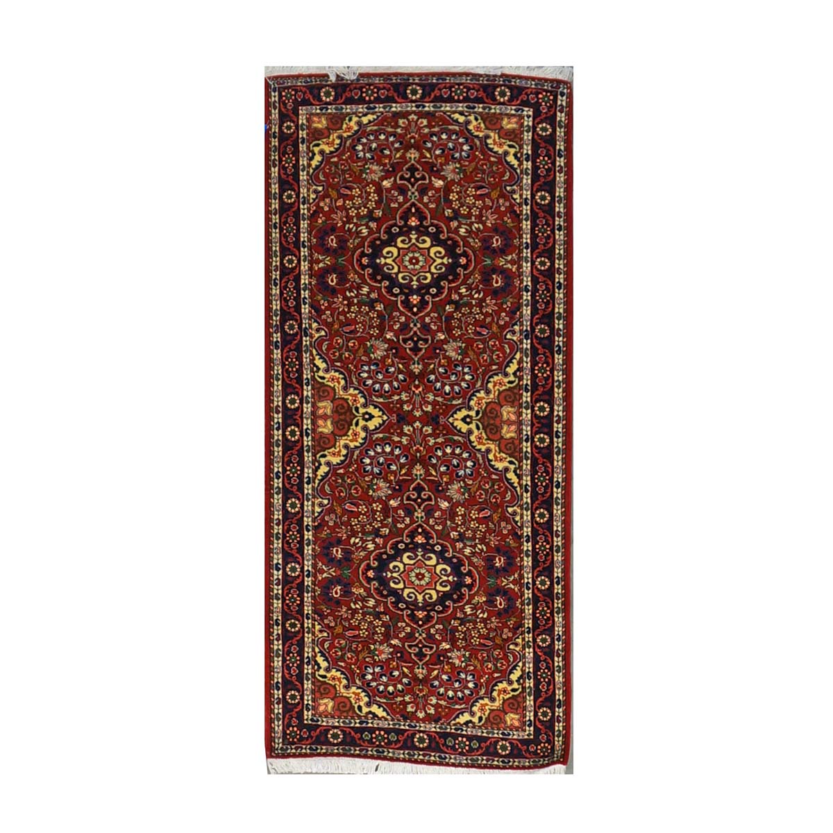 Persian Sarouk Wool 2x6 Red, Blue & Ivory Handmade Runner Rug #1143512