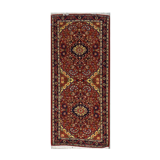 Persian Sarouk Wool 2x6 Red, Blue & Ivory Handmade Runner Rug #1143512