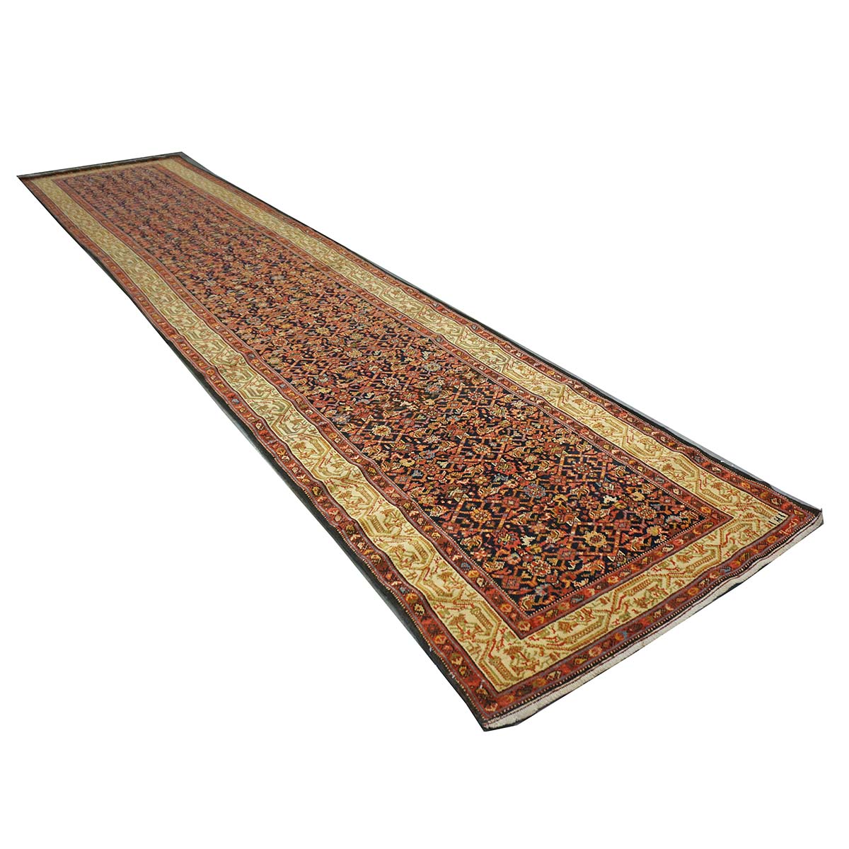 Antique Persian Malayer Wool 3x16 Rust & Ivory Handmade Runner Rug #1143529