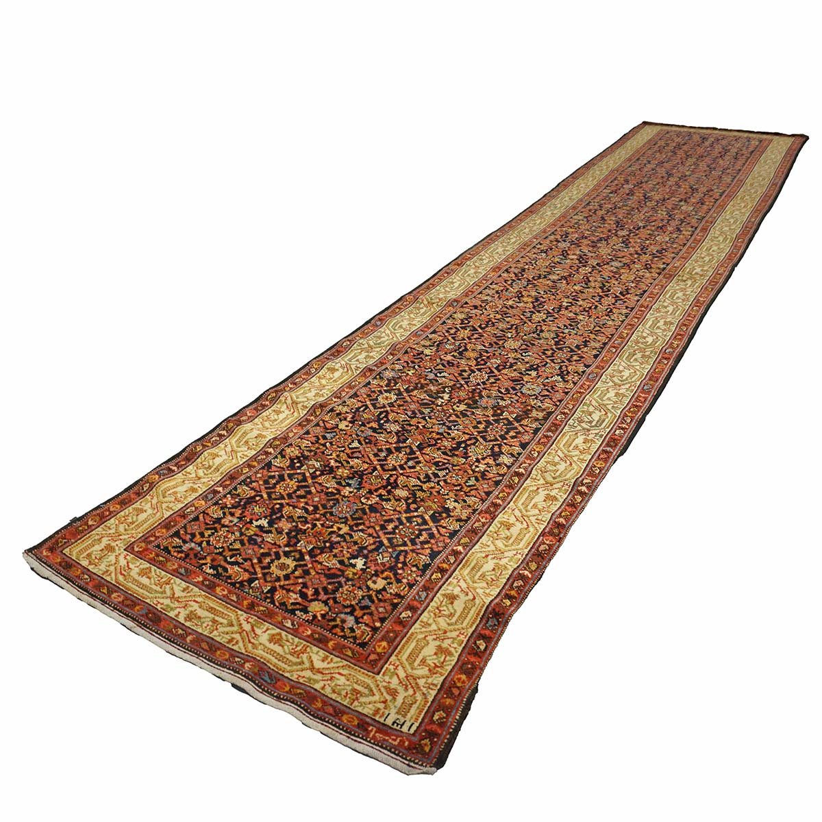 Antique Persian Malayer Wool 3x16 Rust & Ivory Handmade Runner Rug #1143529