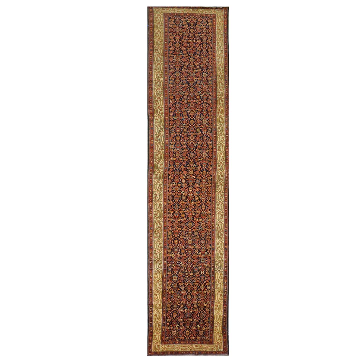 Antique Persian Malayer Wool 3x16 Rust & Ivory Handmade Runner Rug #1143529