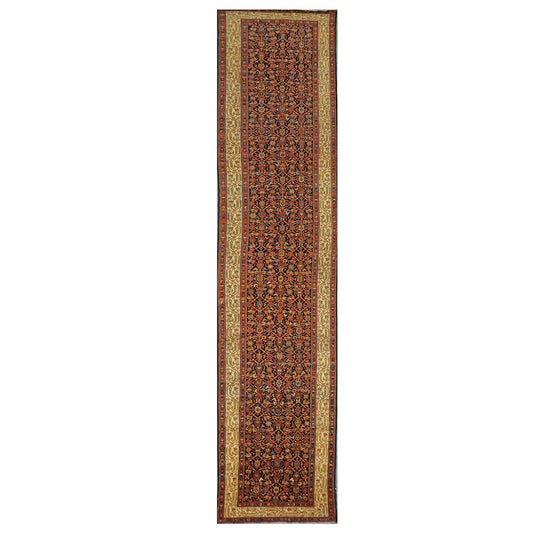 Antique Persian Malayer Wool 3x16 Rust & Ivory Handmade Runner Rug #1143529