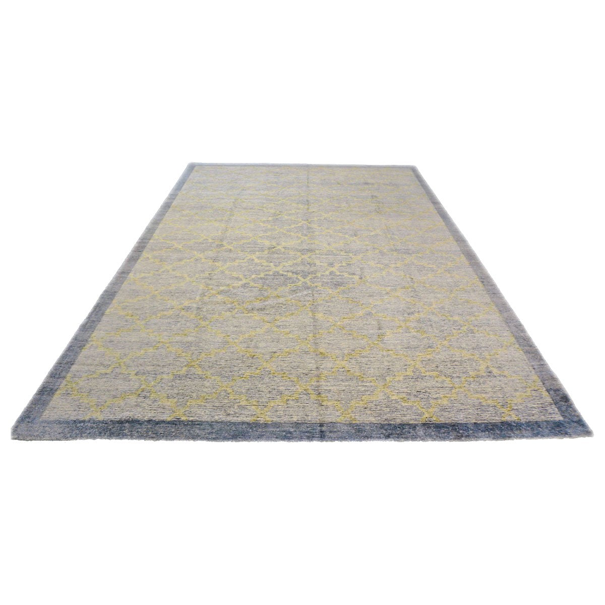 Nepalese Modern Wool & Silk 9X12 Blue & Tan Handmade Area Rug #1143596