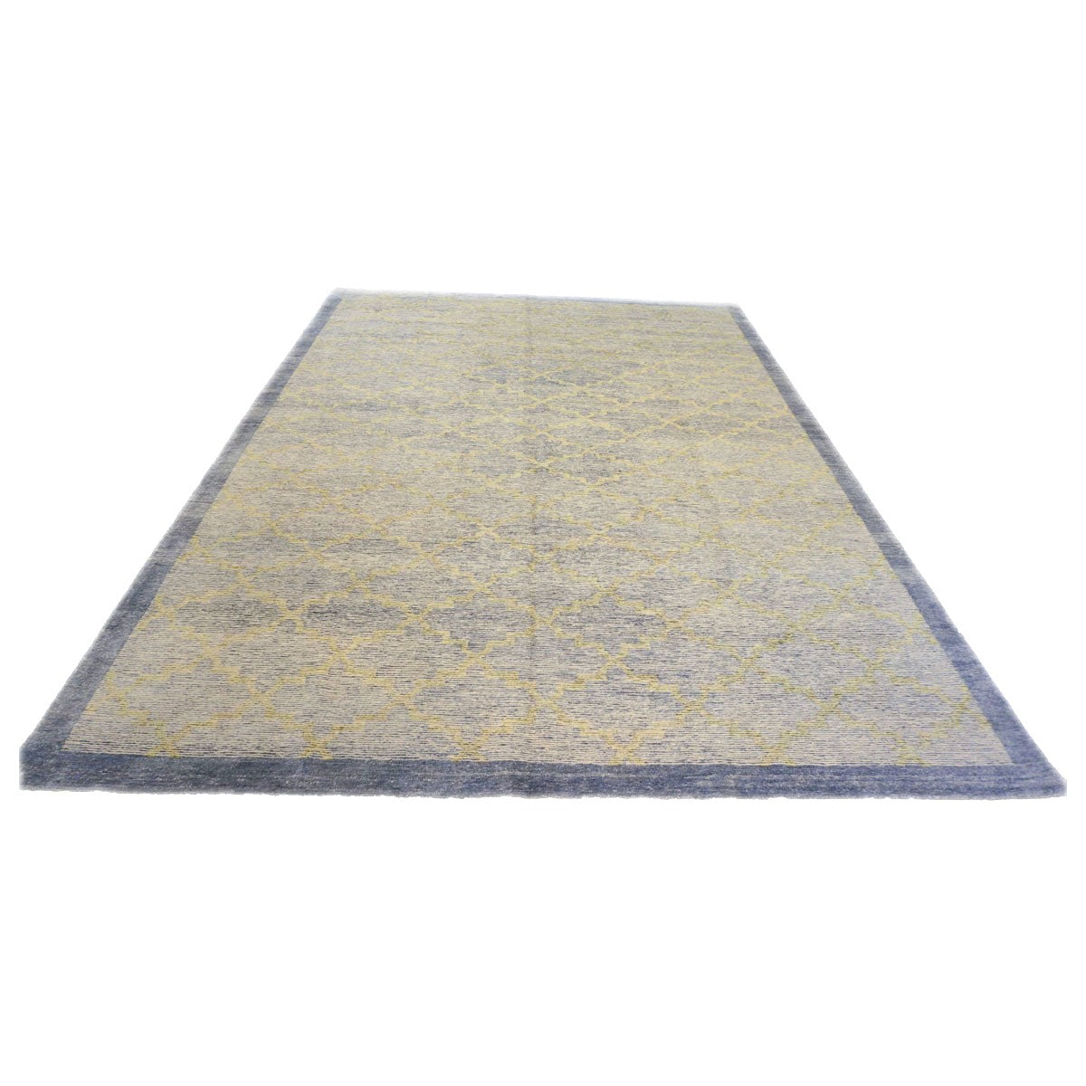 Nepalese Modern Wool & Silk 9X12 Blue & Tan Handmade Area Rug #1143596
