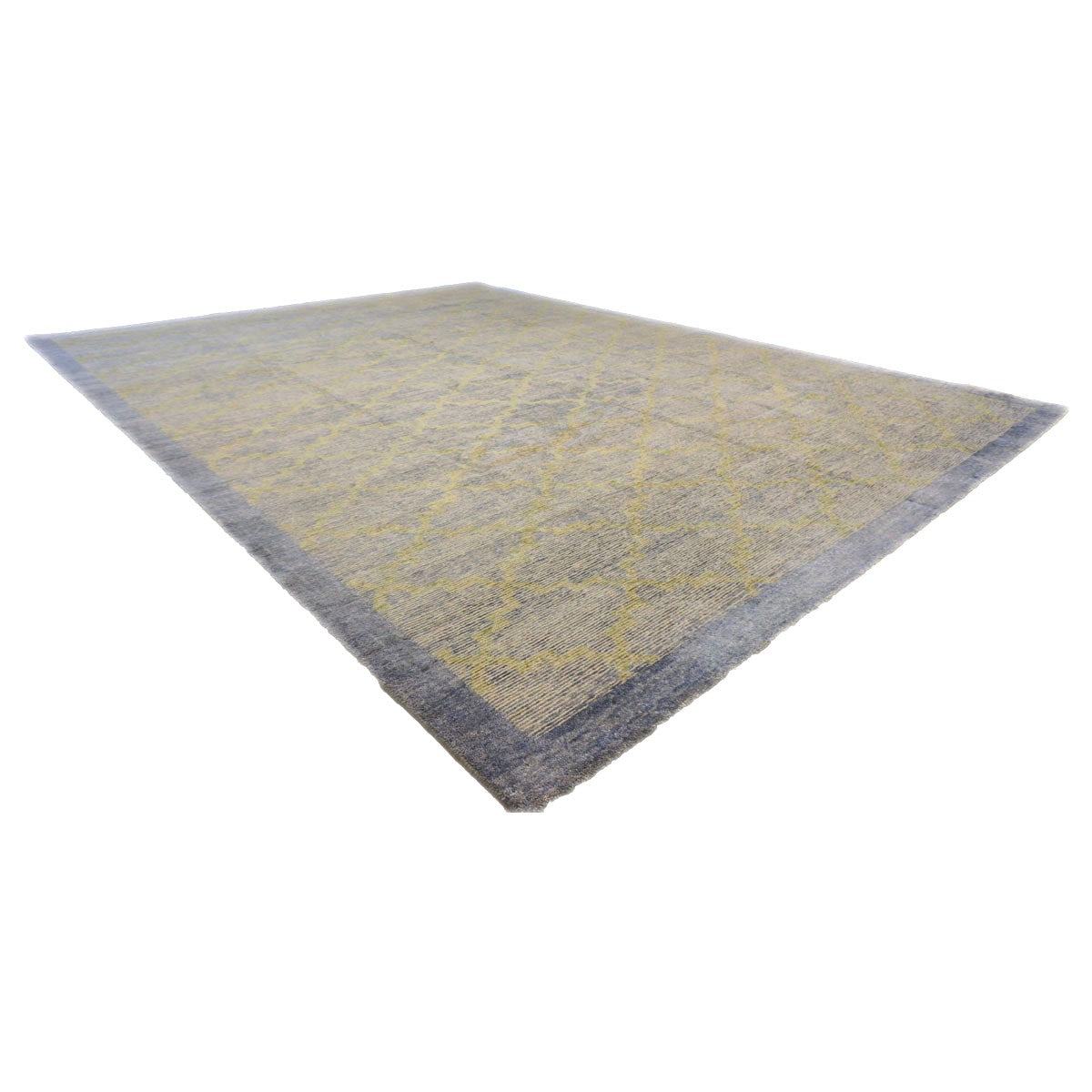 Nepalese Modern Wool & Silk 9X12 Blue & Tan Handmade Area Rug #1143596