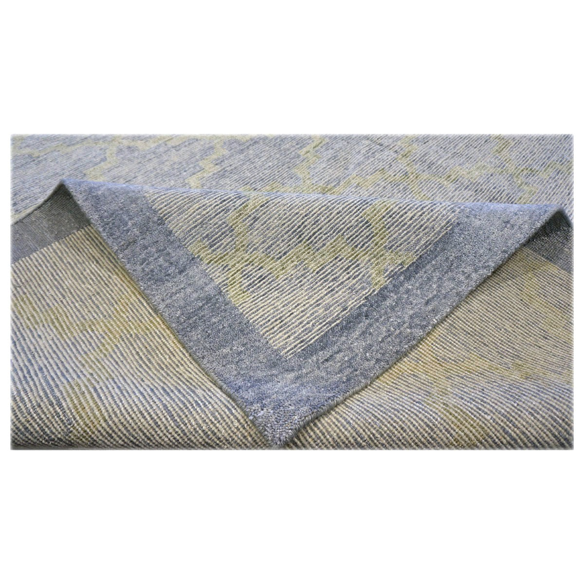 Nepalese Modern Wool & Silk 9X12 Blue & Tan Handmade Area Rug #1143596