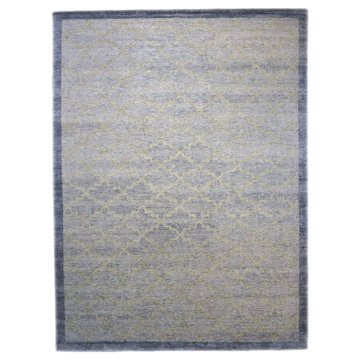 Nepalese Modern Wool & Silk 9X12 Blue & Tan Handmade Area Rug #1143596
