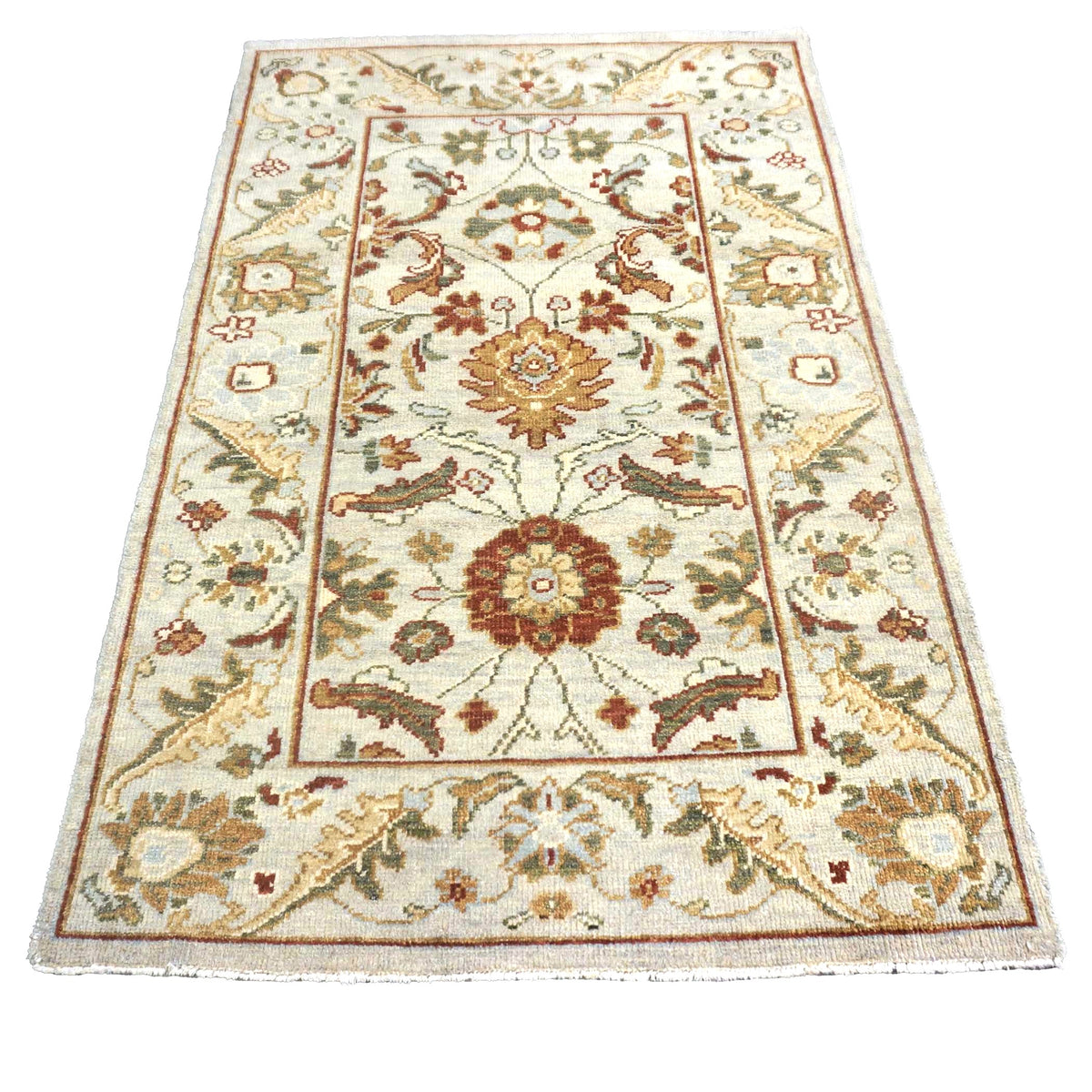 Afghan Sultanabad Master Wool 3x5 Ivory, Red, & Green Handmade Area Rug #1143658