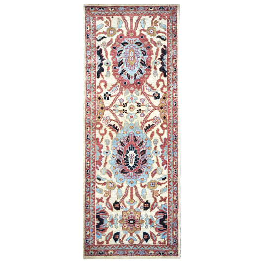 Afghan Sultanabad Wool 3x7 Ivory, Blue & Rust Handmade Runner Rug #1143663