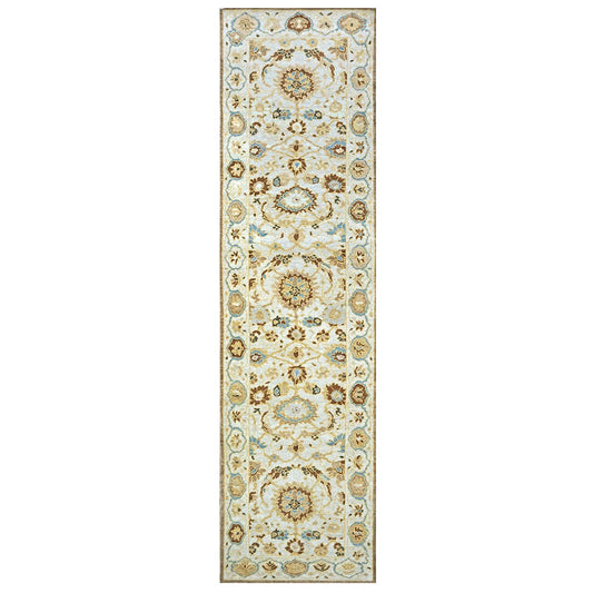 Persian Sultanabad Wool 3x10 Ivory, Light Blue & Gold Handmade Runner Rug #1143675