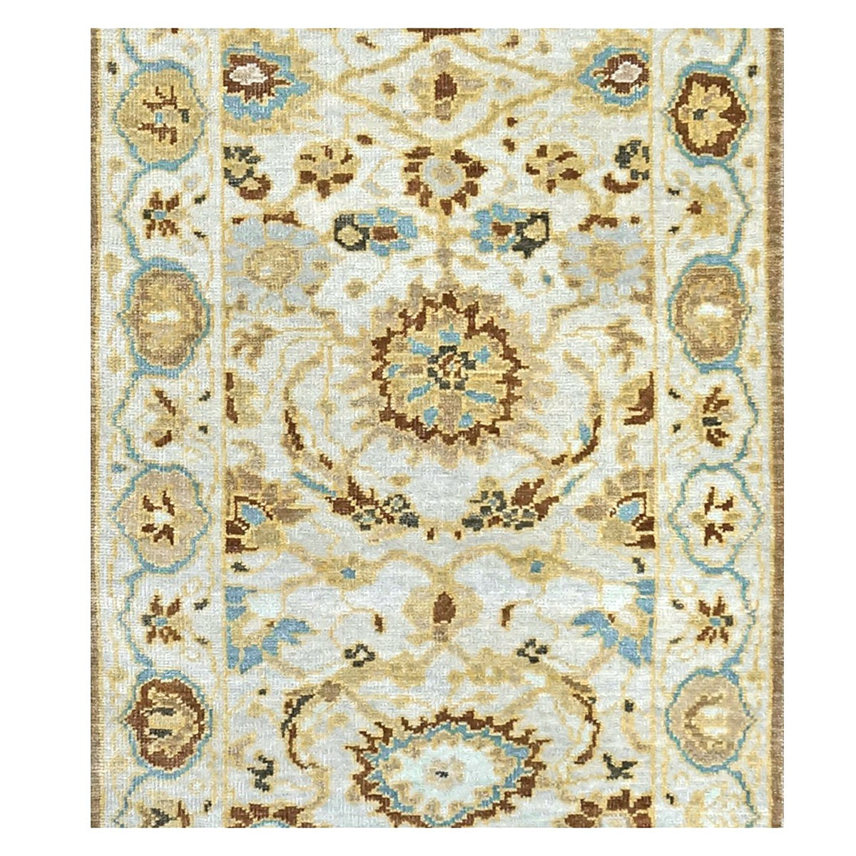 Persian Sultanabad Wool 3x10 Ivory, Light Blue & Gold Handmade Runner Rug #1143675