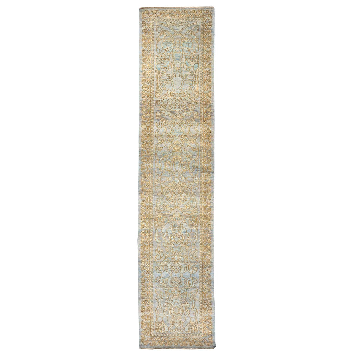 Afghan Sultanabad Master Wool 3x12 Light Slate & Gold Handmade Runner Rug #1143677