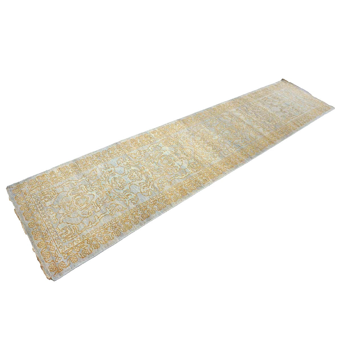 Afghan Sultanabad Master Wool 3x12 Light Slate & Gold Handmade Runner Rug #1143677