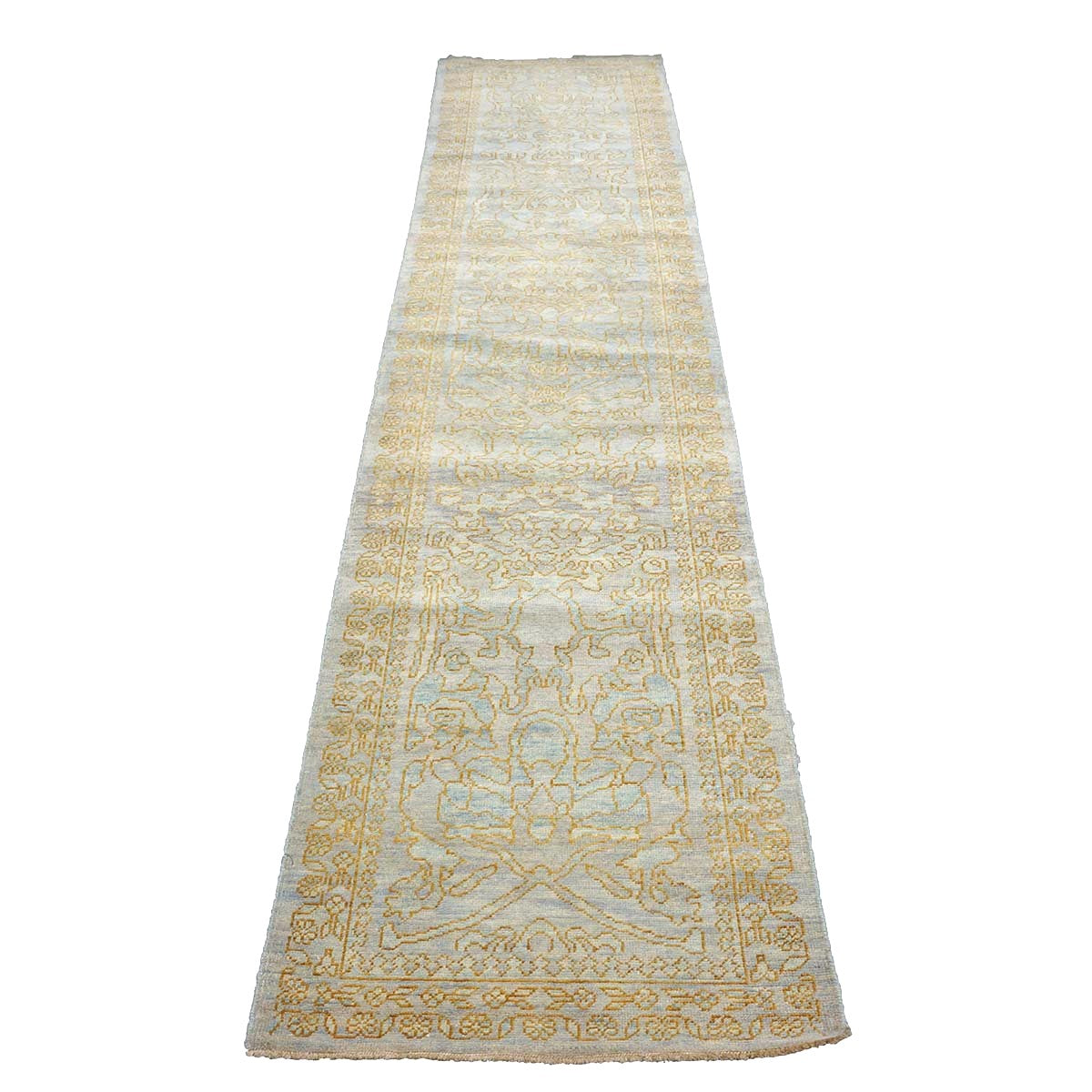 Afghan Sultanabad Master Wool 3x12 Light Slate & Gold Handmade Runner Rug #1143677