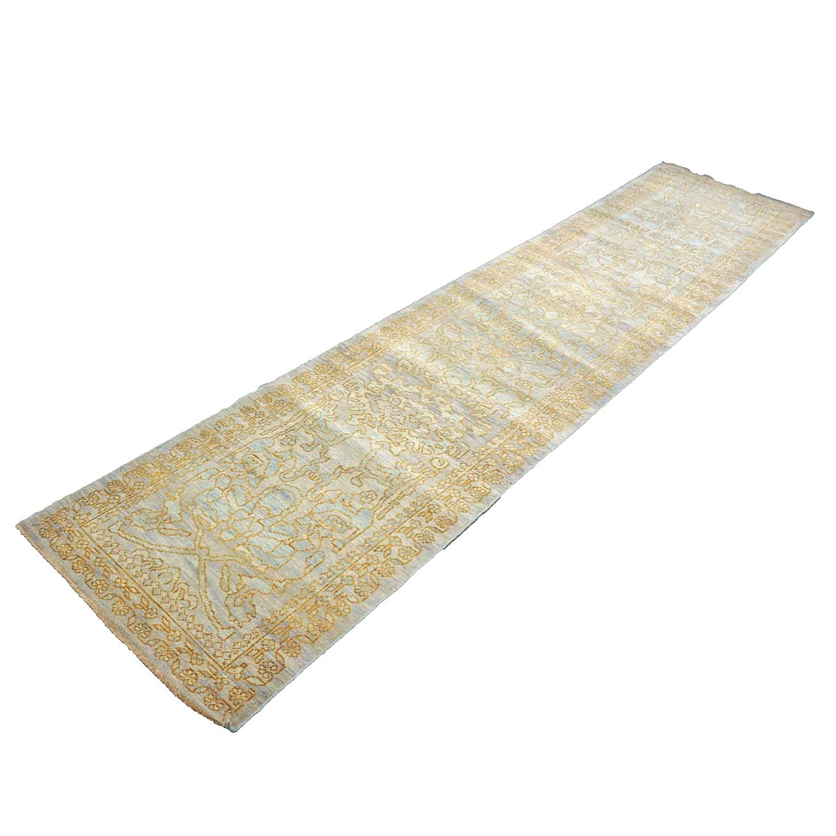 Afghan Sultanabad Master Wool 3x12 Light Slate & Gold Handmade Runner Rug #1143677
