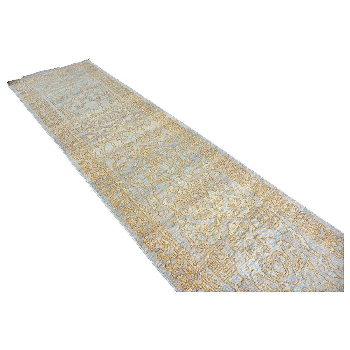 Afghan Sultanabad Master Wool 3x12 Light Slate & Gold Handmade Runner Rug #1143677