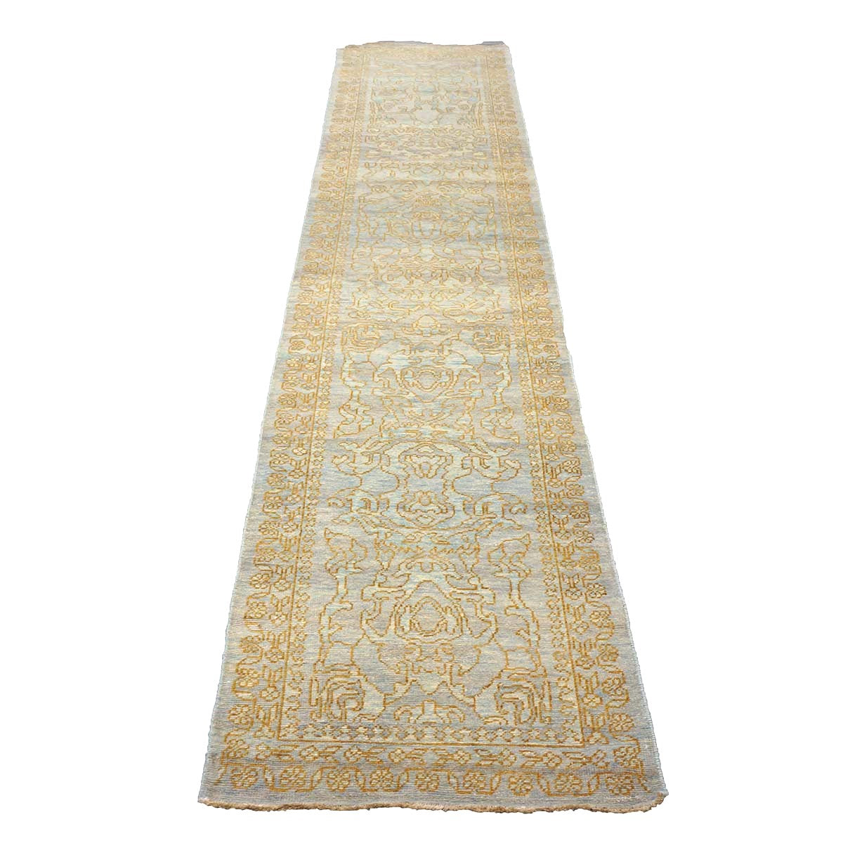 Afghan Sultanabad Master Wool 3x12 Light Slate & Gold Handmade Runner Rug #1143677