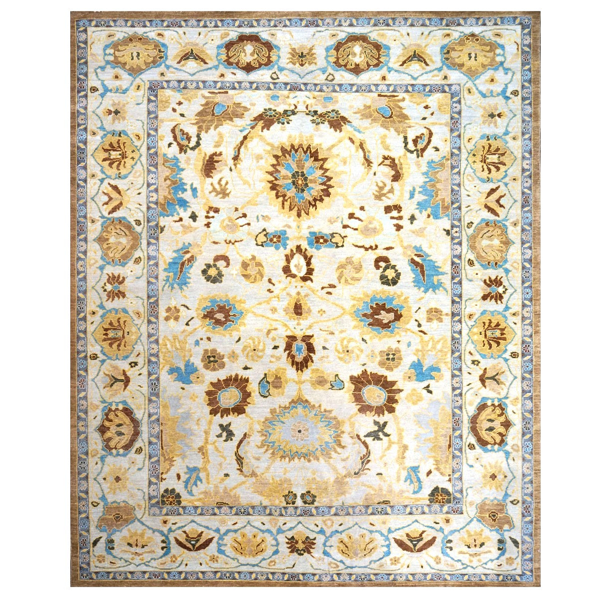 Afghan Sultanabad Wool 8x10 Blue, Ivory & Beige Handmade Area Rug #1143688