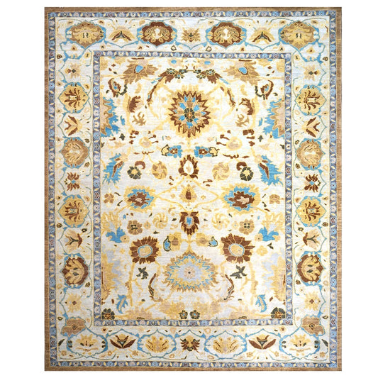 Afghan Sultanabad Wool 8x10 Blue, Ivory & Beige Handmade Area Rug #1143688