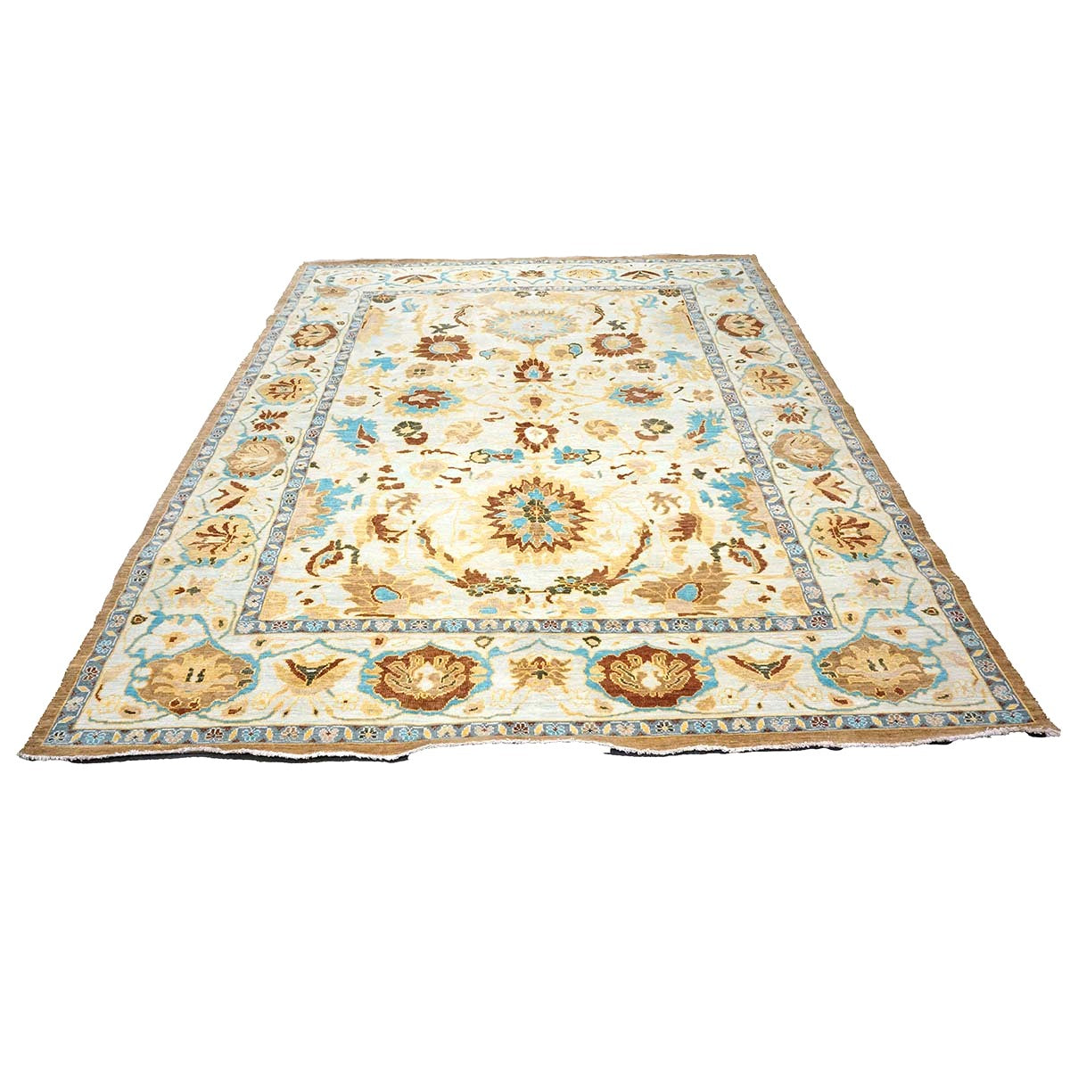 Afghan Sultanabad Wool 8x10 Blue, Ivory & Beige Handmade Area Rug #1143688