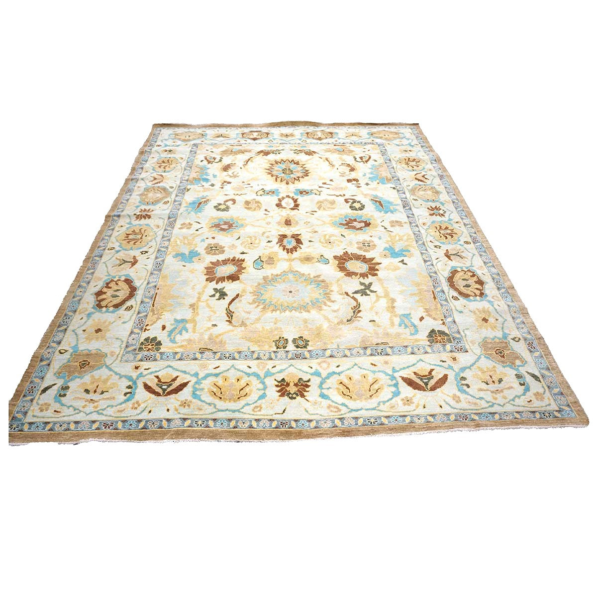 Afghan Sultanabad Wool 8x10 Blue, Ivory & Beige Handmade Area Rug #1143688