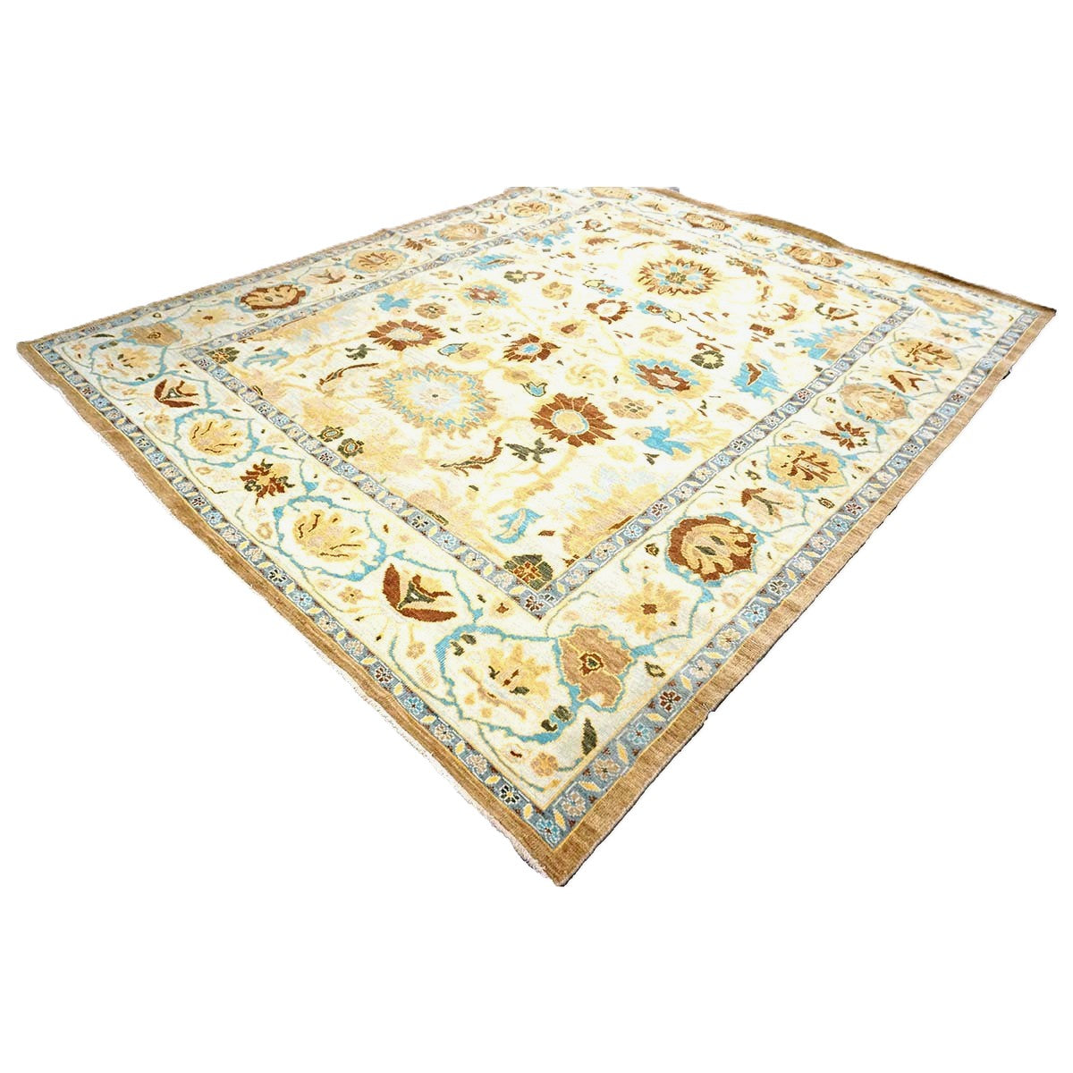 Afghan Sultanabad Wool 8x10 Blue, Ivory & Beige Handmade Area Rug #1143688