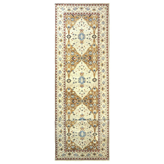 21st Century Afghan Sultanabad Wool 5x18 Tan, Blue & Ivory Handmade Gallery Rug #1143691