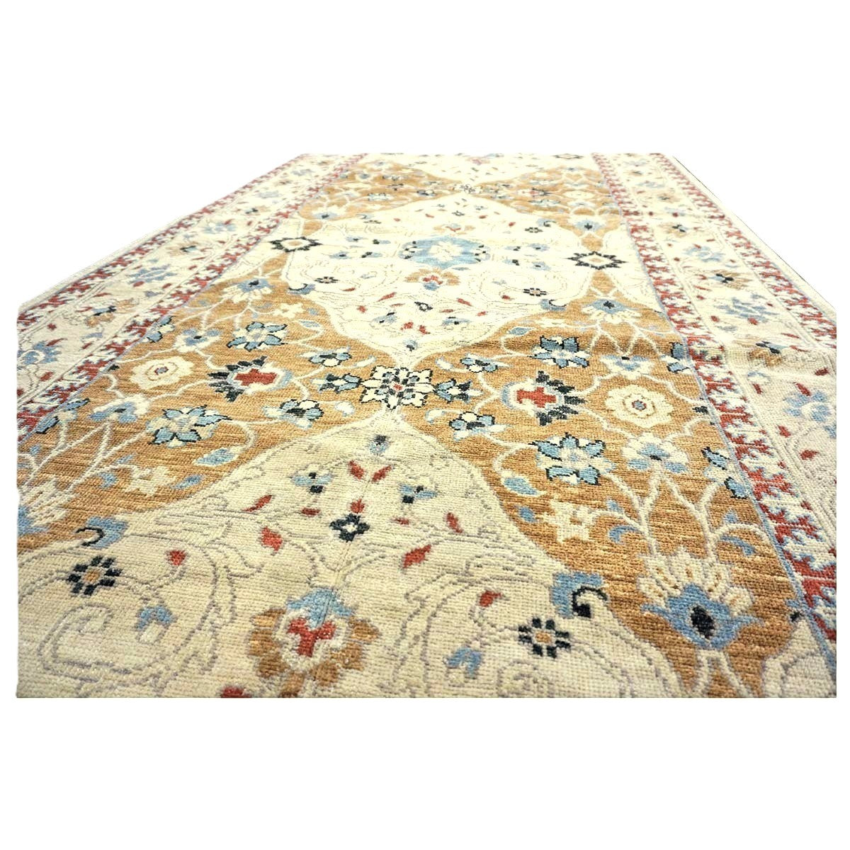 21st Century Afghan Sultanabad Wool 5x18 Tan, Blue & Ivory Handmade Gallery Rug #1143691