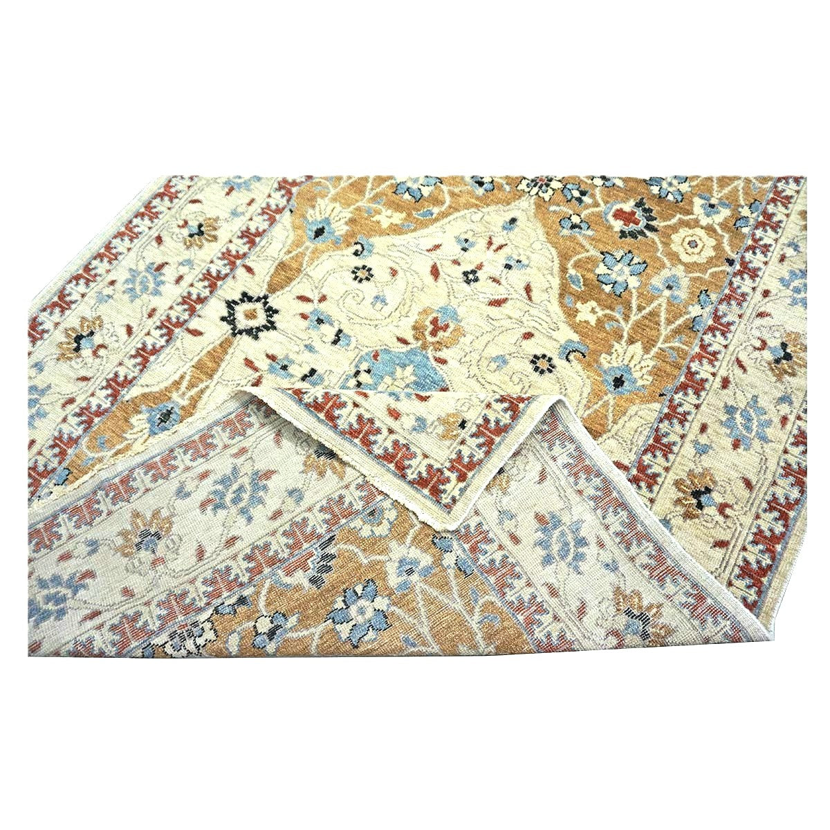 21st Century Afghan Sultanabad Wool 5x18 Tan, Blue & Ivory Handmade Gallery Rug #1143691