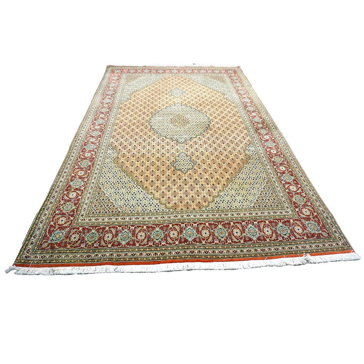 Persian Tabriz Mahi Wool 6x10 Terrecota & Olive Handmade Area Rug #1143748