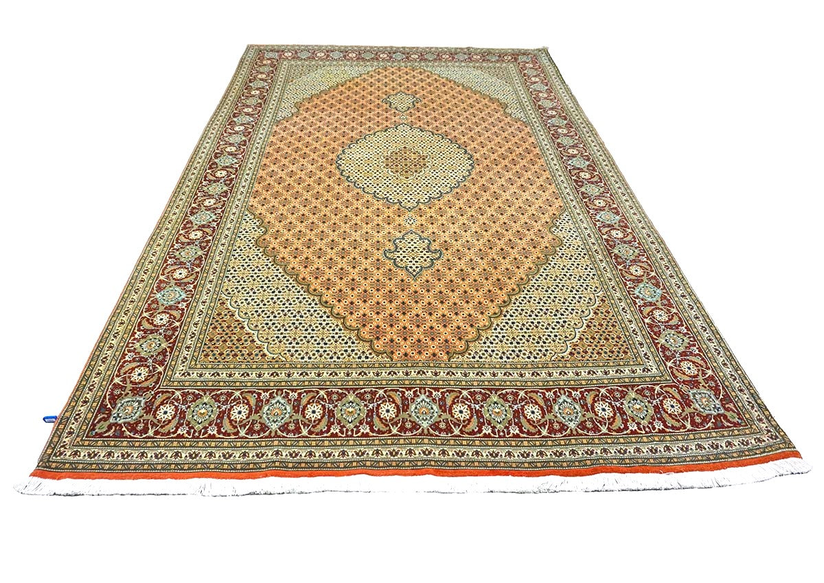 Persian Tabriz Mahi Wool 6x10 Terrecota & Olive Handmade Area Rug #1143748