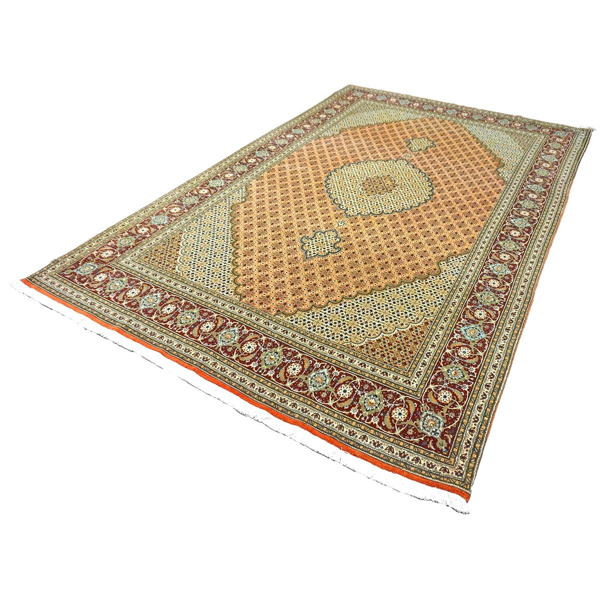 Persian Tabriz Mahi Wool 6x10 Terrecota & Olive Handmade Area Rug #1143748
