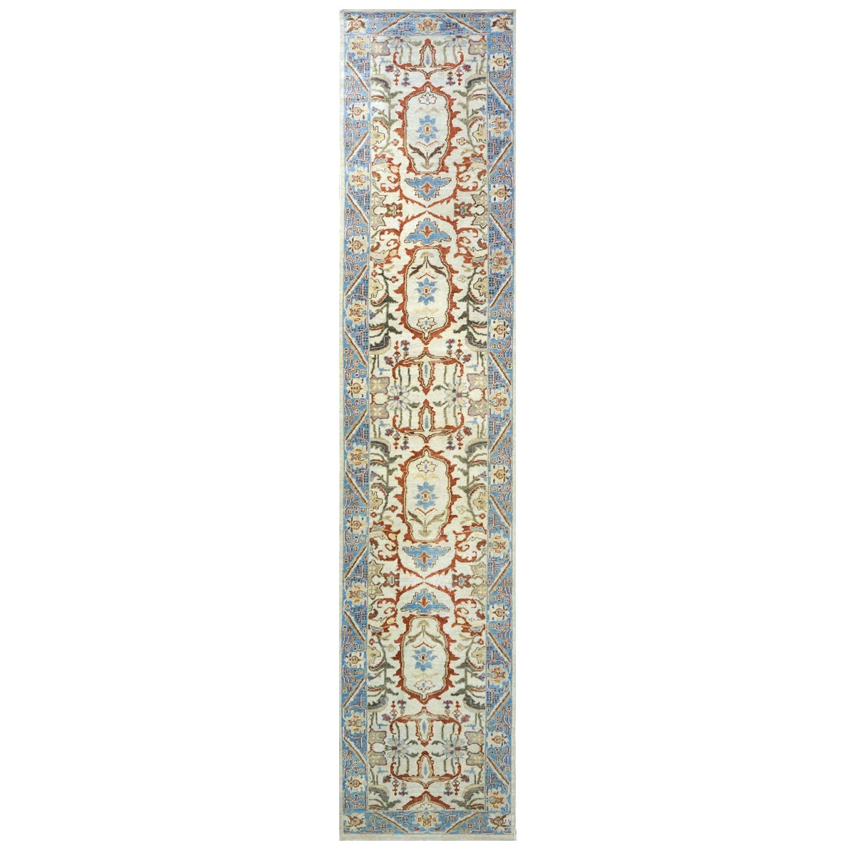 Afghan Sultanabad Master Wool 3x14 Blue, Ivory & Red Handmade Runner Rug #1143752