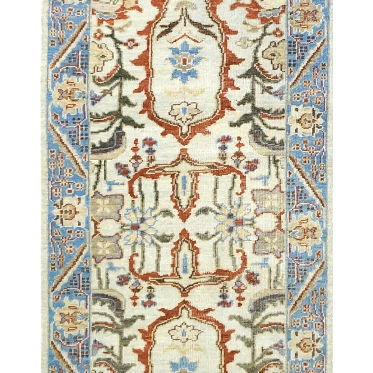Afghan Sultanabad Master Wool 3x14 Blue, Ivory & Red Handmade Runner Rug #1143752