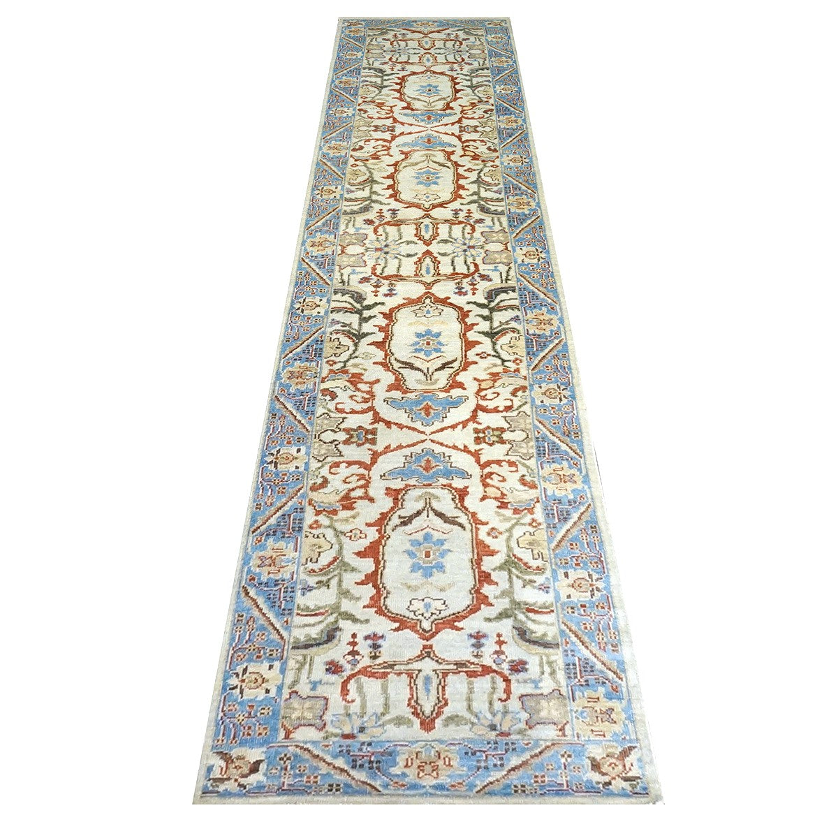 Afghan Sultanabad Master Wool 3x14 Blue, Ivory & Red Handmade Runner Rug #1143752