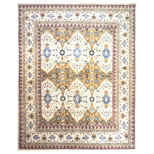 Afghan Sultanabad Wool 8 x 10 Ivory, Tan, Red & Light Blue Handmade Area Rug #1143755