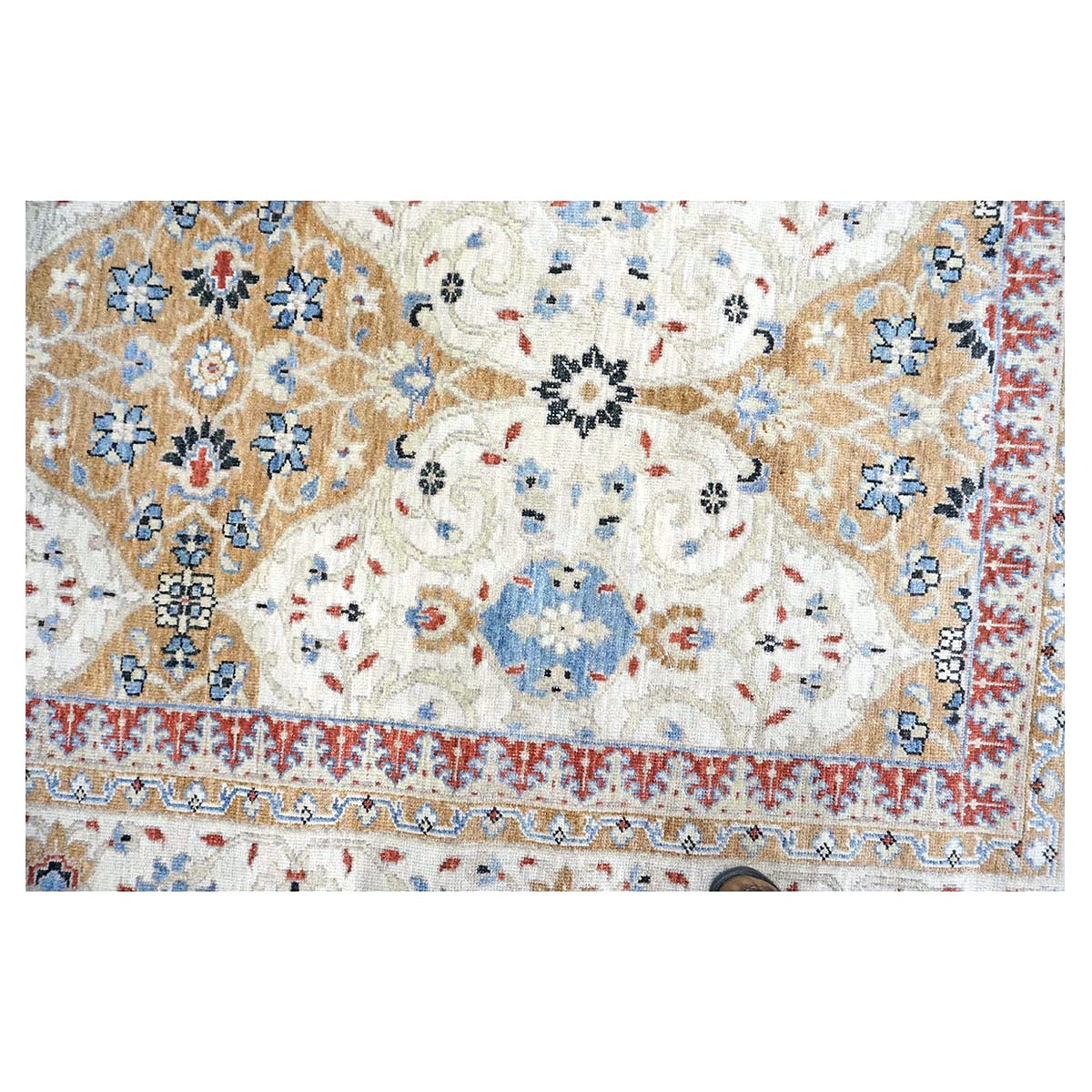 Afghan Sultanabad Wool 8 x 10 Ivory, Tan, Red & Light Blue Handmade Area Rug #1143755
