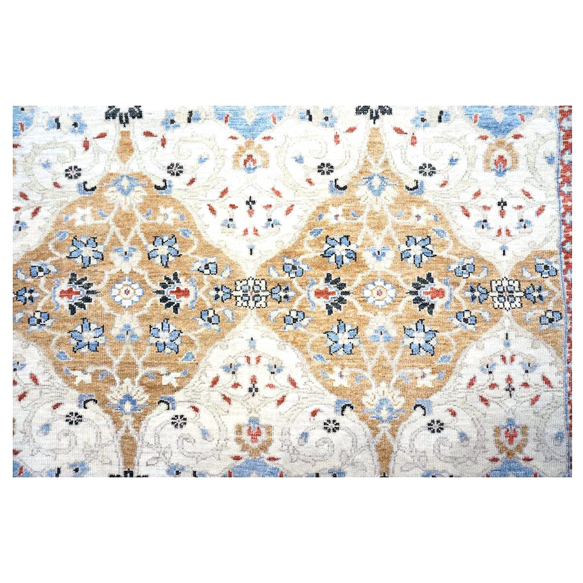 Afghan Sultanabad Wool 8 x 10 Ivory, Tan, Red & Light Blue Handmade Area Rug #1143755