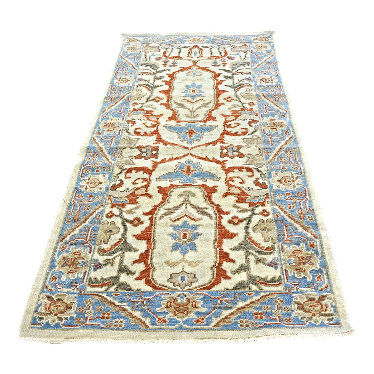 Afghan Sultanabad Master Wool 3x6 Ivory, Blue, & Red Handmade Runner Rug #1143761