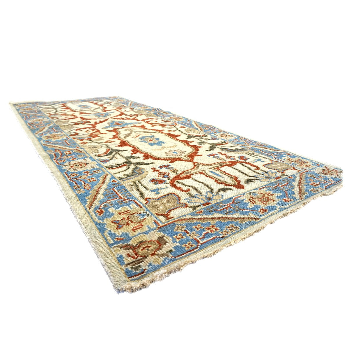Afghan Sultanabad Master Wool 3x6 Ivory, Blue, & Red Handmade Runner Rug #1143761