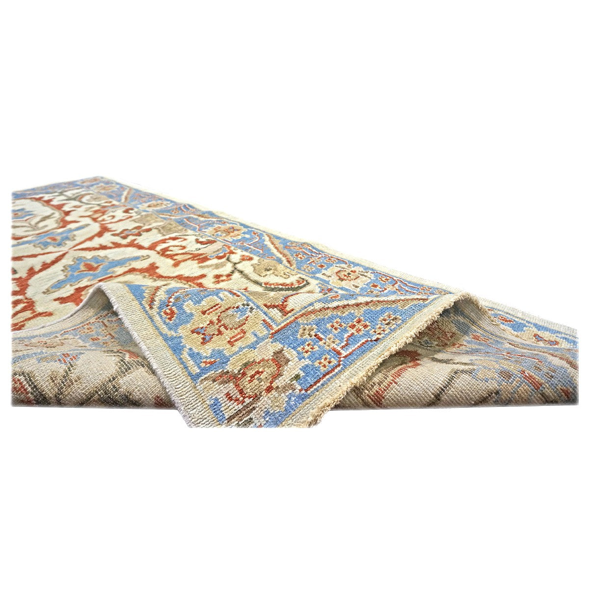 Afghan Sultanabad Master Wool 3x6 Ivory, Blue, & Red Handmade Runner Rug #1143761