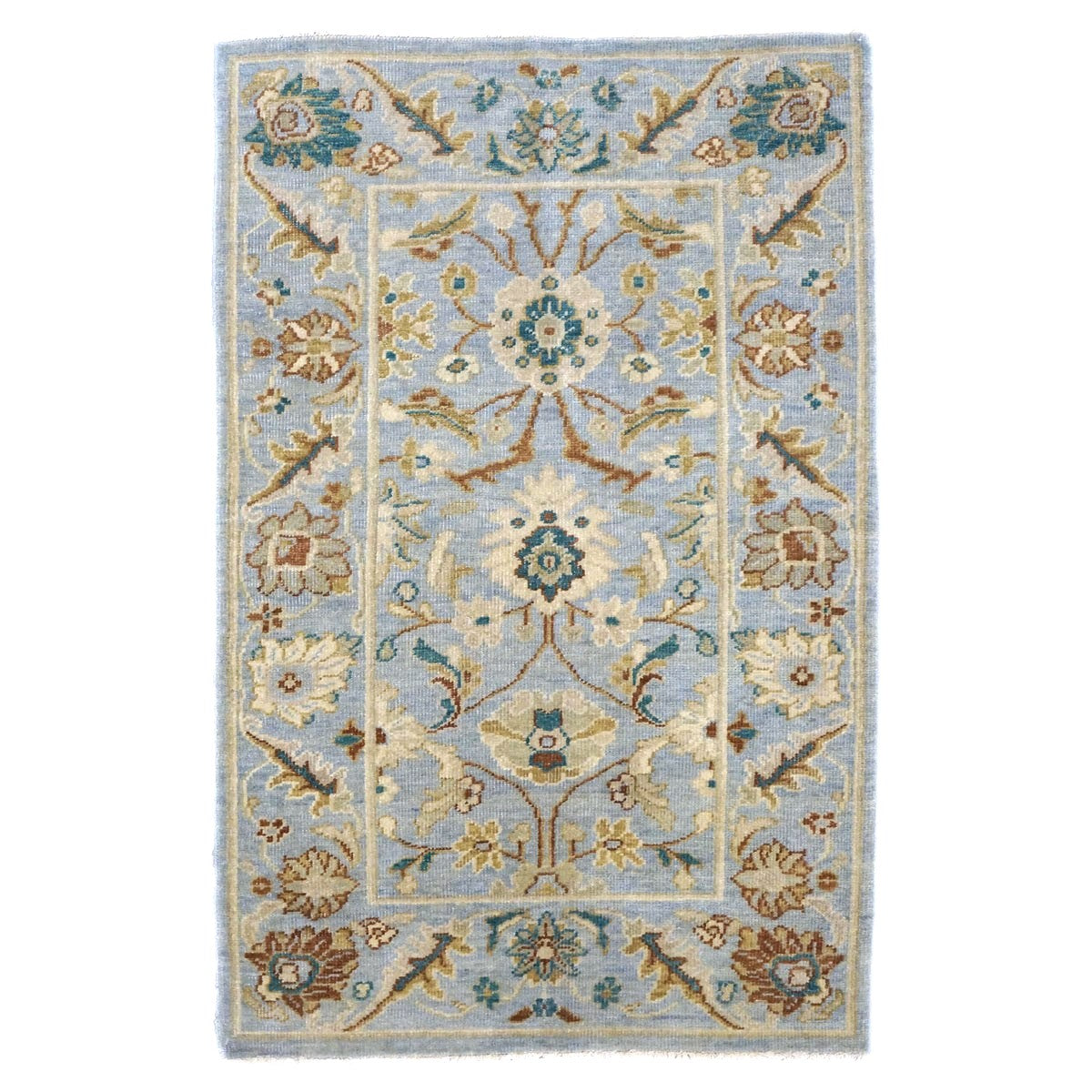 Afghan Sultanabad Wool 3x5 Grey, Ivory & Teal Handmade Area Rug #1143768
