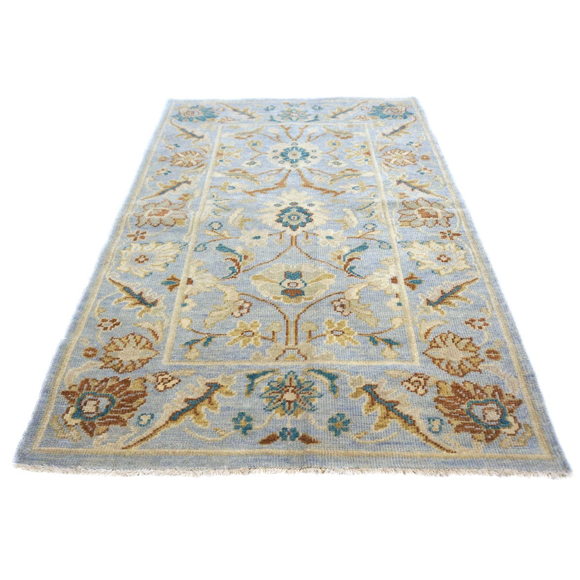 Afghan Sultanabad Wool 3x5 Grey, Ivory & Teal Handmade Area Rug #1143768