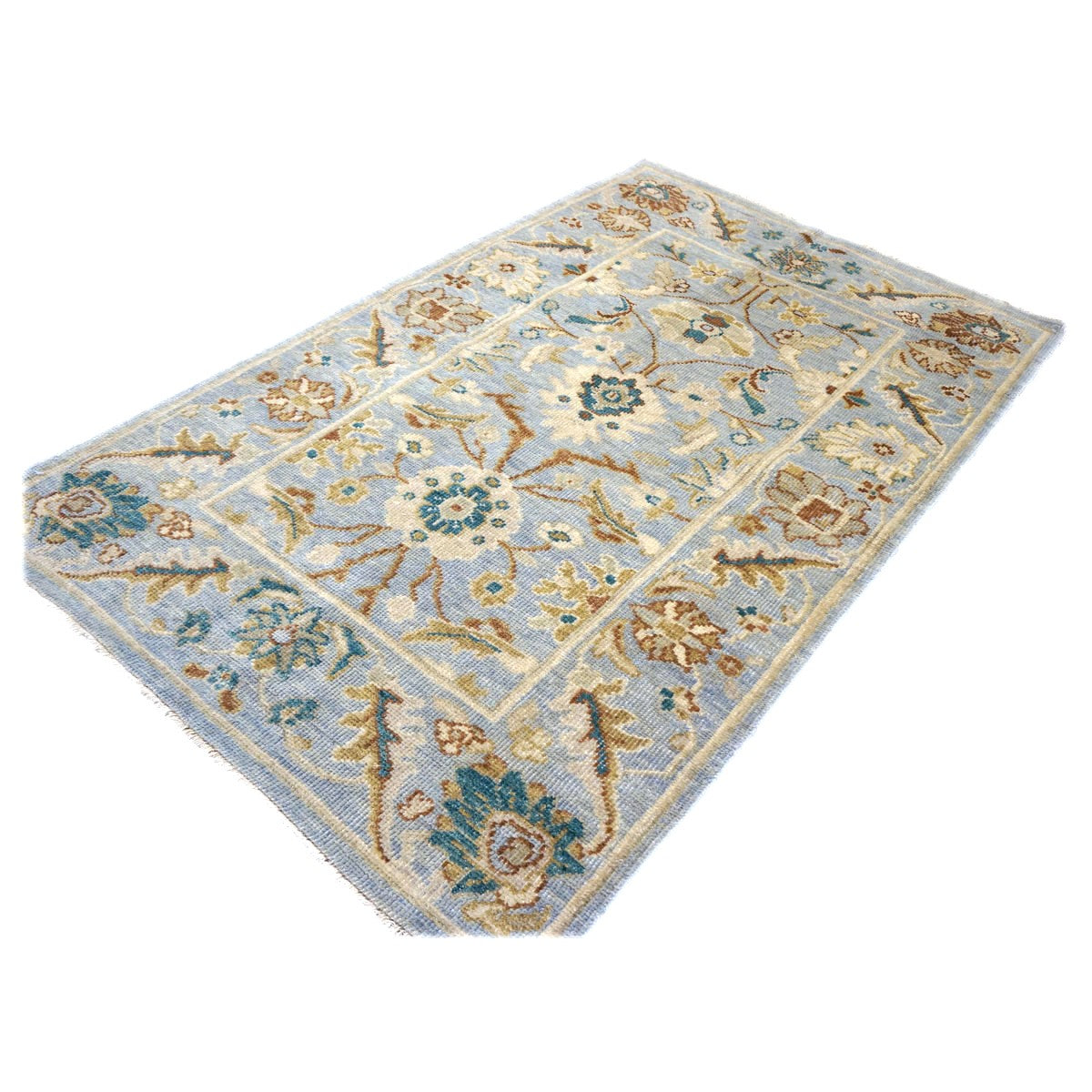 Afghan Sultanabad Wool 3x5 Grey, Ivory & Teal Handmade Area Rug #1143768