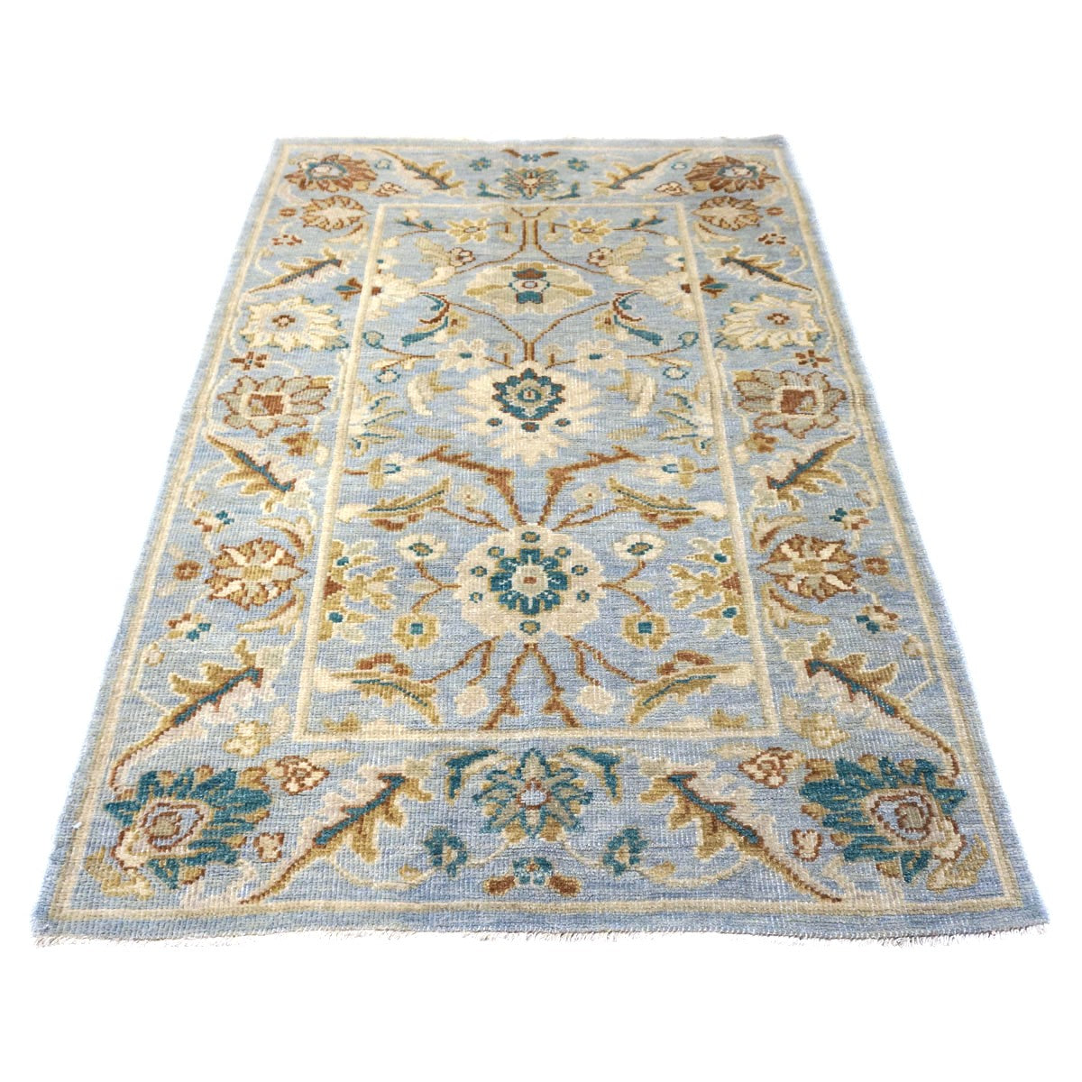 Afghan Sultanabad Wool 3x5 Grey, Ivory & Teal Handmade Area Rug #1143768