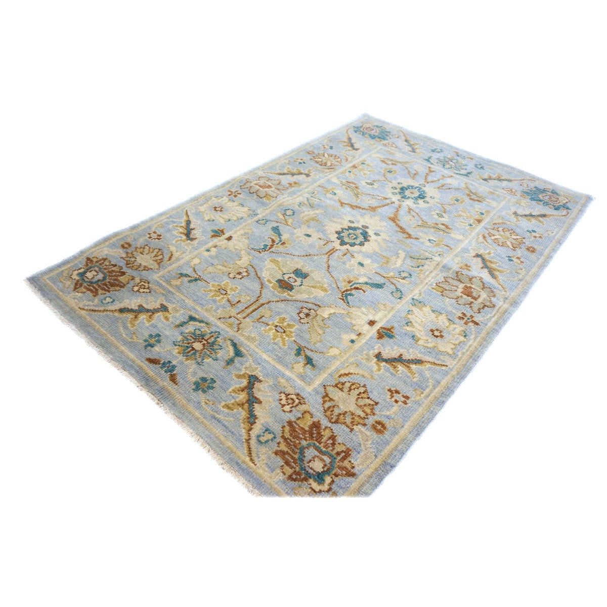 Afghan Sultanabad Wool 3x5 Grey, Ivory & Teal Handmade Area Rug #1143768