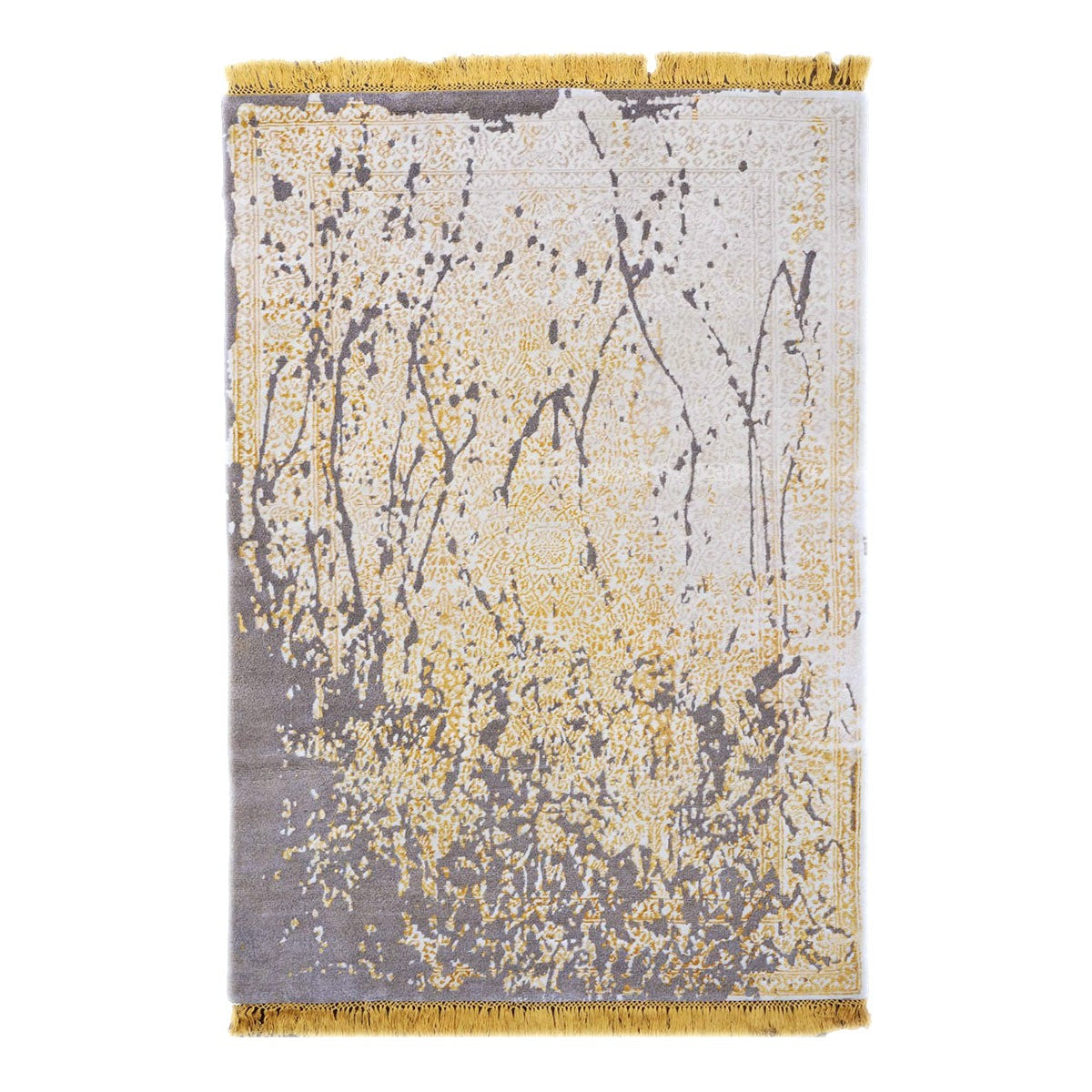 Nepalese Modern Wool & Silk 4X6 Gold, Grey & Ivory Handmade Area Rug #1143785